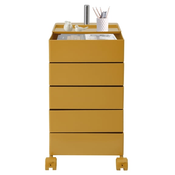 5-Tier Rotating Storage Cabinet, Rolling Utility Cart with Wheels, 360 Spin Organizer, White Modern Minimalist Mobile Storage Shelf for Home Organization, Bedroom, Closet, Entryway