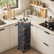 5-Tier Rotating Vegetable Storage Rack with Wheels, Metal Mesh Fruit Basket with Lid, Potato Onion Storage Organizer Cart for Kitchen Pantry, Rolling Snack Cart for Office Bathroom Bedroom