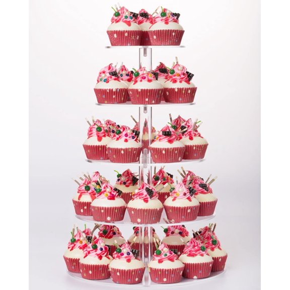 5 Tier Round Cupcake Tree Tower Display Stand Display for Pastry Wedding Birthday Party (5 Tier Round (4" Between 2 Layers))