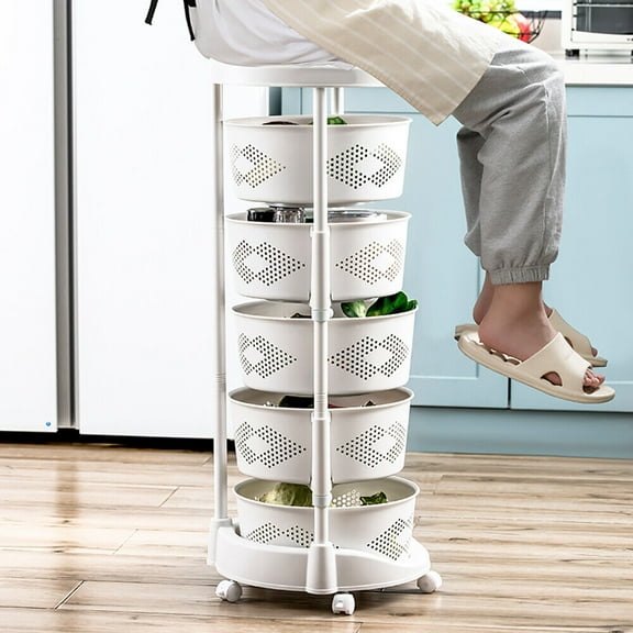 5 Tier Round Rotating Multi-Layer Kitchen Storage Shelf, Fruit Vegetable Storage