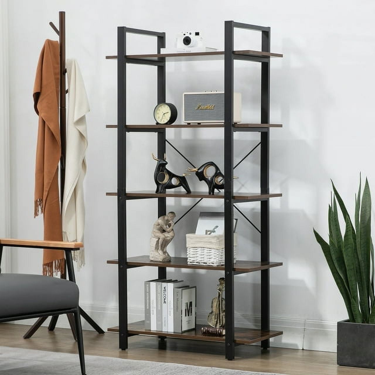 Industrial wood cheap metal bookshelf