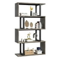 thumbnail image 1 of 5-Tier S-Shaped Bookshelf, Geometric Bookcase Wooden Z-Shelf Storage Modern Open Shelving, Freestanding Display Bookshelf for Living Room Home Office, Gray, 1 of 8
