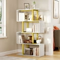 5Tier SShaped Bookshelf, Geometric Bookcase Wooden ZShelf Storage