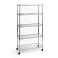 5 Tier Shelf Adjustable Wire Rolling Metal Shelving Rack Chrome