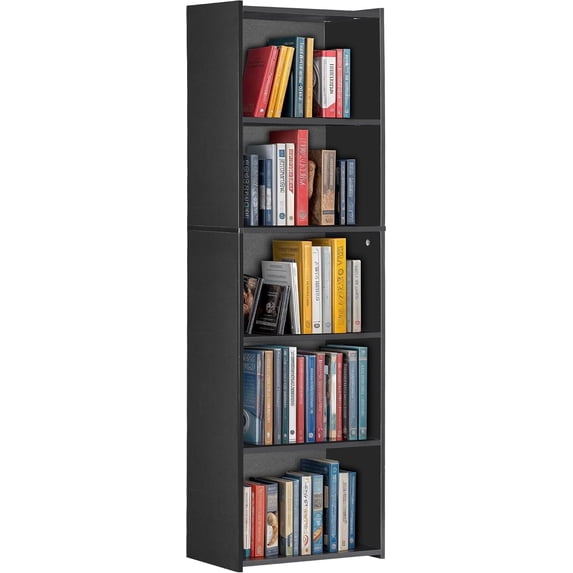 5-Tier Shelf Bookcase, Freestanding Wood Storage Display Open Bookshelf for Home Office (Black)