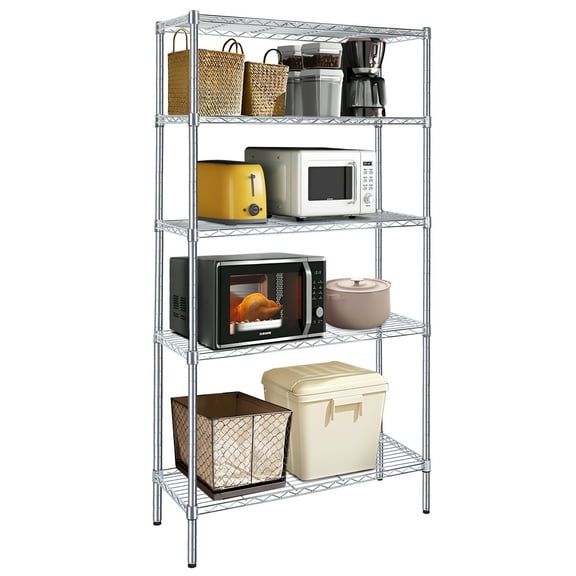 5-Tier Shelf,Heavy Duty Shelving Unit,Wire Metal Stackable Storage,36" W x 13.8" D x 71.8" H,Silver