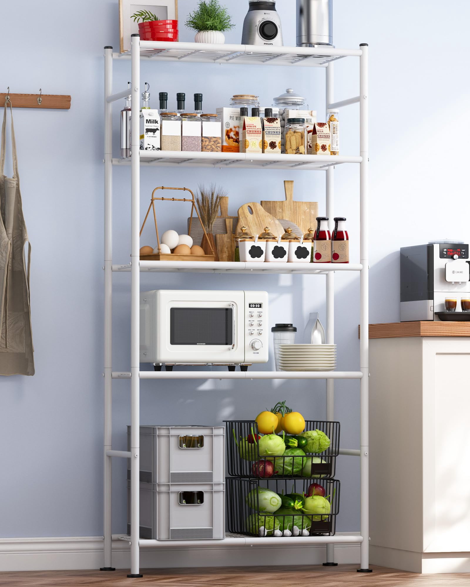 5 Tier Shelf Organizer, Heavy Duty Garage Shelving Unit with Leveling ...