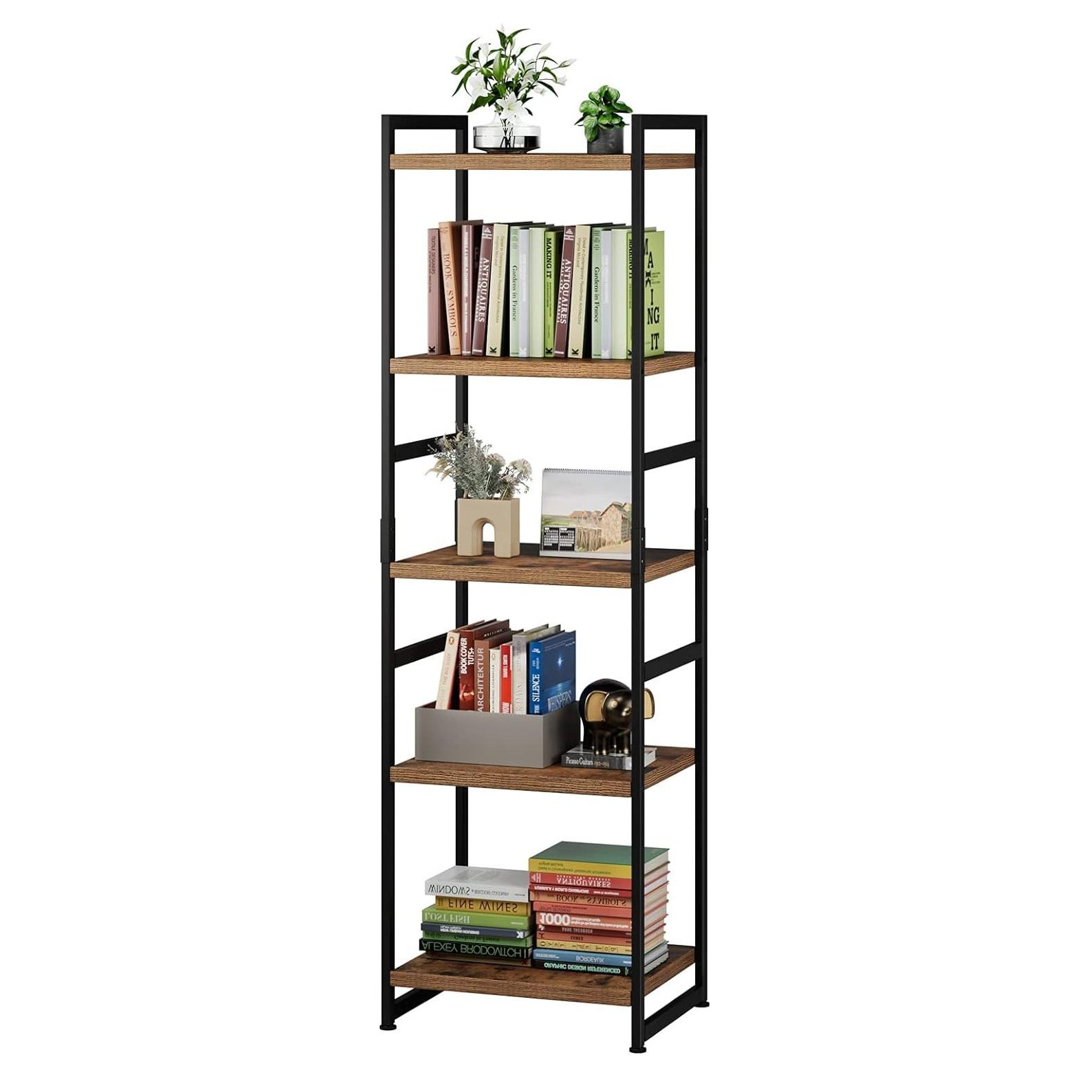 5 Tier Shelf Organizer, Open Display Storage Bookshelf Corner Plant