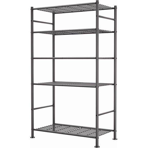 5 Tier Shelf Organizer Rack, Metal Shelving Unit with Adjustable Leveling Feet, Space-Saving Storage Shelves for Garage Closet Laundry Bathroom Kitchen Pantry, 33.07Wx12.6Dx72.04H,Black