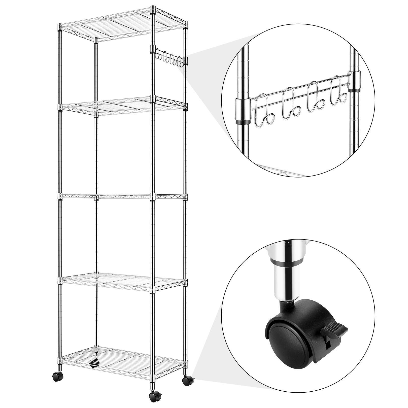 NSF Multi Purpose 3Tier Wire Shelving Unit with Casters, Black 24 x 14 x 28 in.