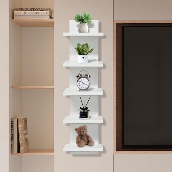 5 Tier Shelves for Wall, Decorative Wall Mounted Vertical Shelving Column Decor 30 Inch H Mounted Floating Storage Organizer Finish Wall Shelf for Living Room, Bedroom, Bathroom