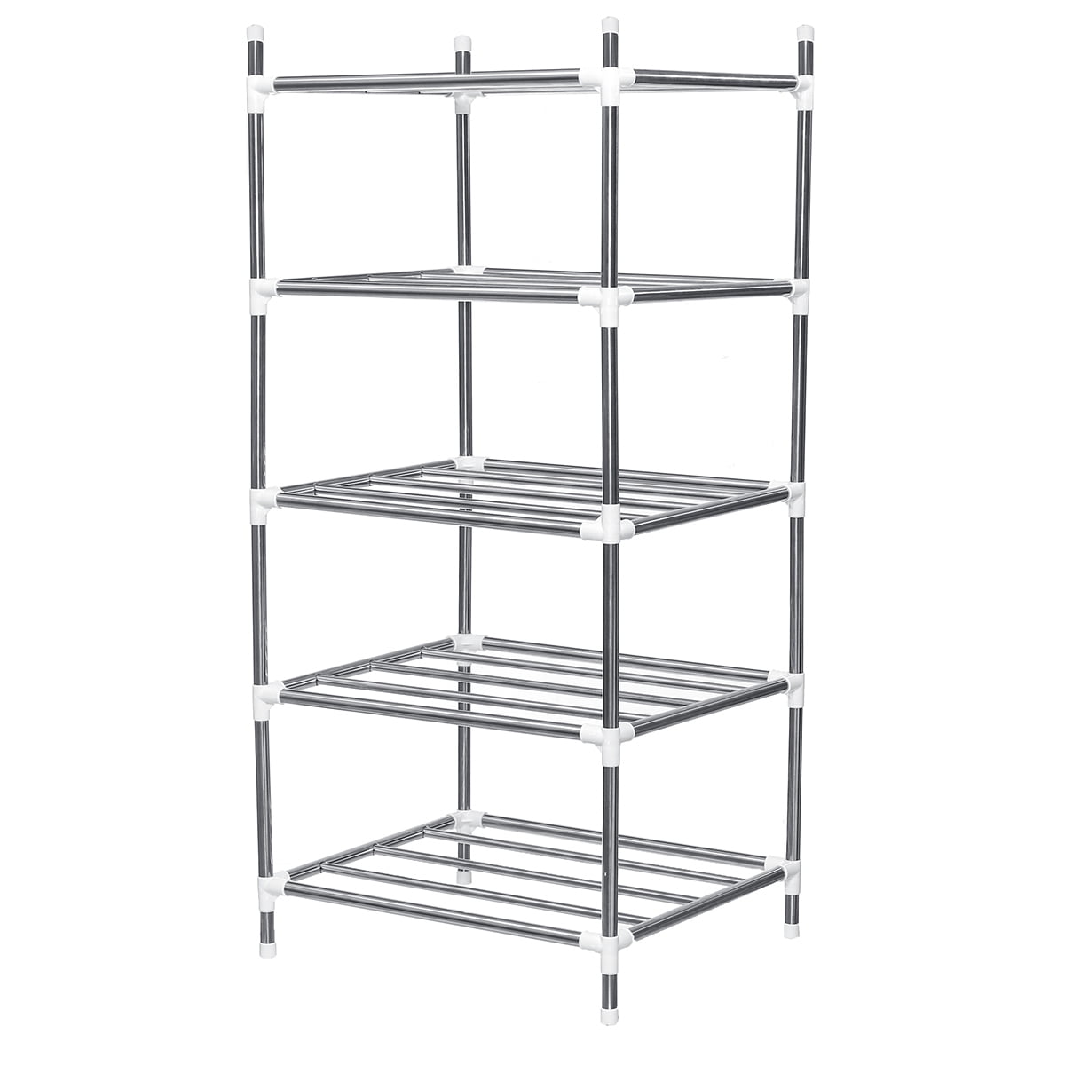 5 Tier Shelving Storage Shelves Rack with 4 Hooks, Heavy Duty Steel