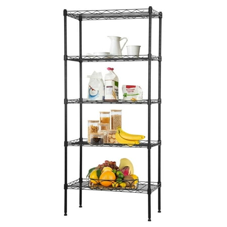 5-Tier Shelving Unit Adjustable Metal Shelves 48" H Storage Rack Wire Shelf for Pantry Kitchen Closet Organization Space Saving, 750LB Capacity, 21.5D x 11.6W x 47.6H, Black