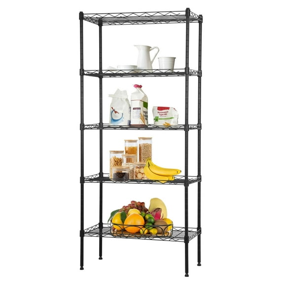 5-Tier Shelving Unit Adjustable Metal Shelves 48" H Storage Rack Wire Shelf for Pantry Kitchen Closet Organization Space Saving, 750LB Capacity, 21.5D x 11.6W x 47.6H, Black