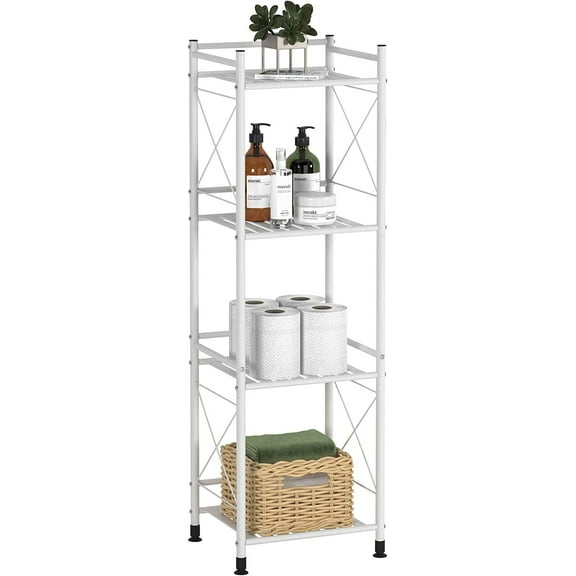 5 Tier Shelving Unit, Freestanding Bathroom Storage Shelves, Metal Heavy Duty Storage Rack Shelf for Small Space Kitchen Balcony Office, Silver Gray