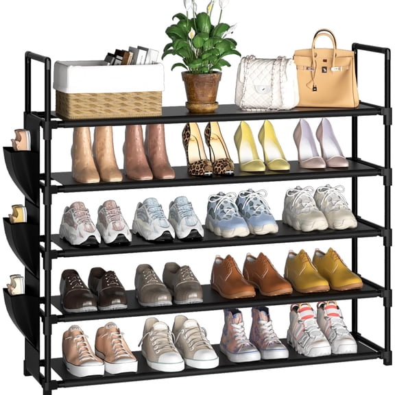 5 Tier Shoe Organizer Rack for Closet, Entryway, Garage, Door, Space Saving, Holder Stand/Tower, Large, 20-25 Capacity