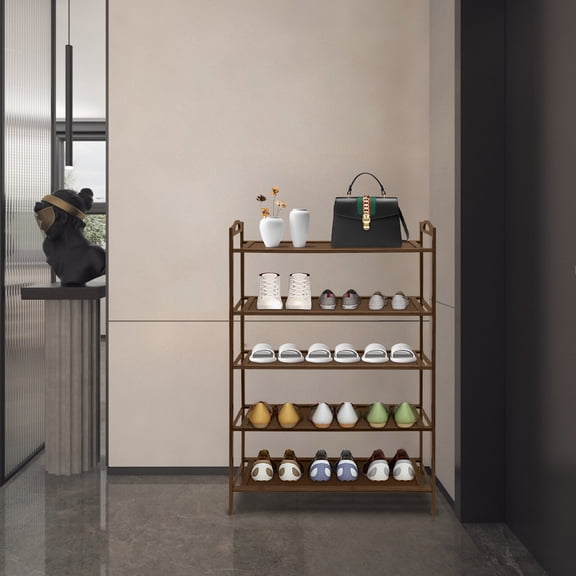 PEAKORA5 Tier Shoe Rack Bamboo MDF Entryway Shoe Shelf Cabinet Shoe Storage Organizer