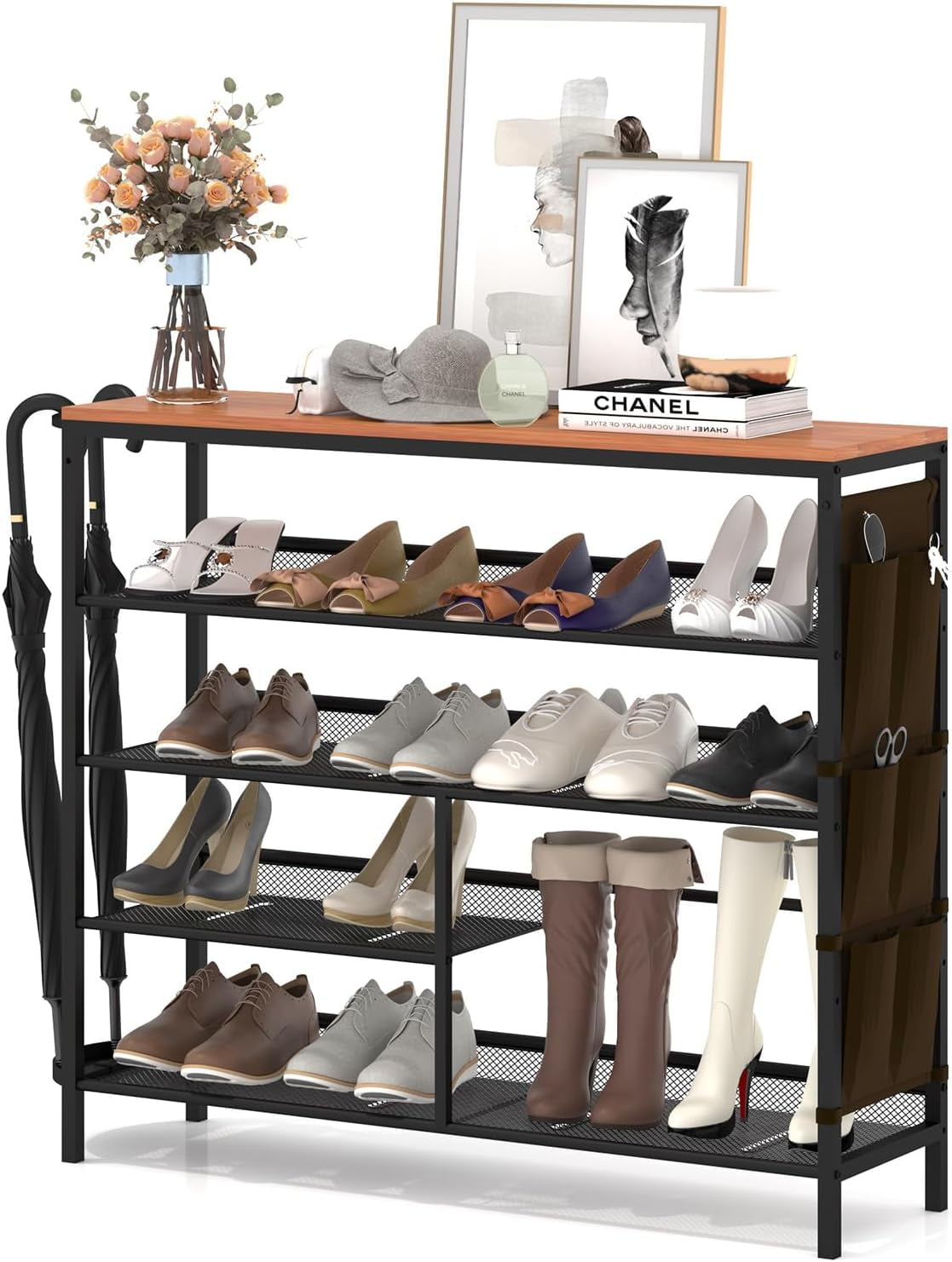 Side Way Shoe Rack 5-Tier Shoe Rack for Entryway, Shoe Shelves for 21 Pairs, Flat & Slant ...