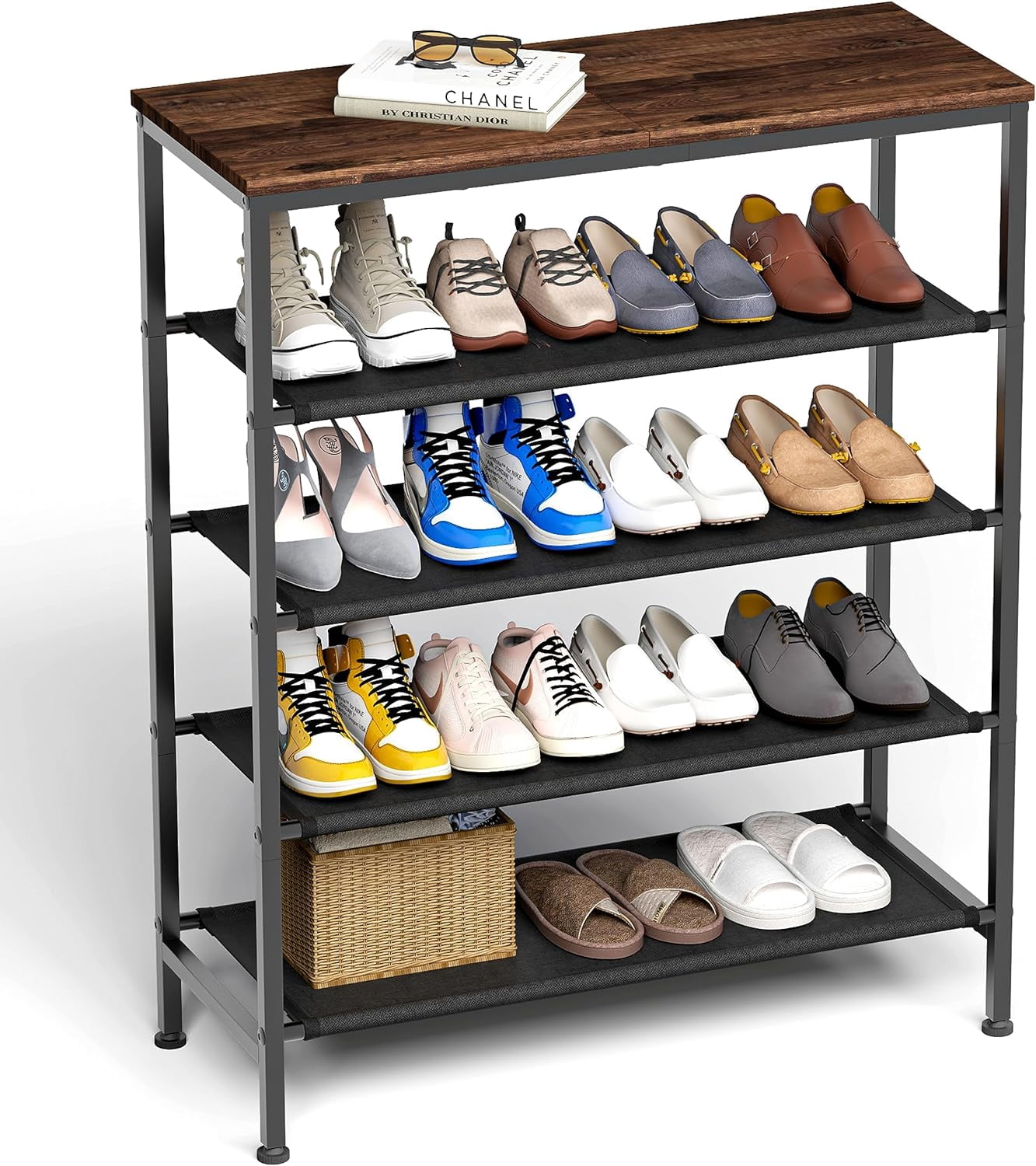 5 Tier Shoe Rack Organizer for Entryway, Sturdy Black Metal Framed Free ...