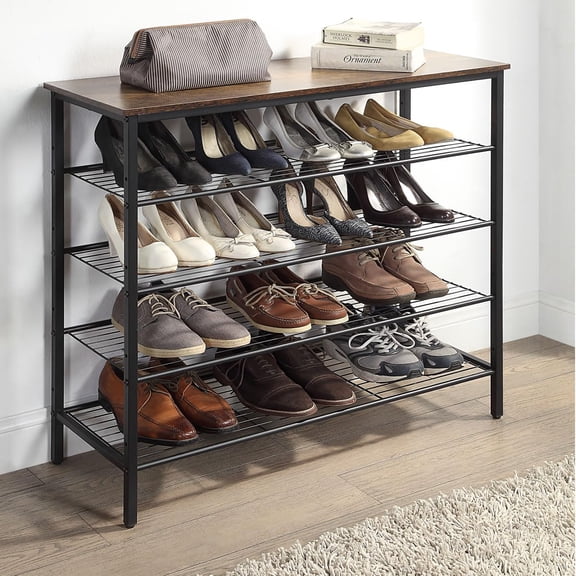 5-Tier Shoe Rack Organizer, Metal Mesh Shoe Storage Shelf, for Entryway, Hallway, Closet, Dorm Room, Industrial, Rustic Brown