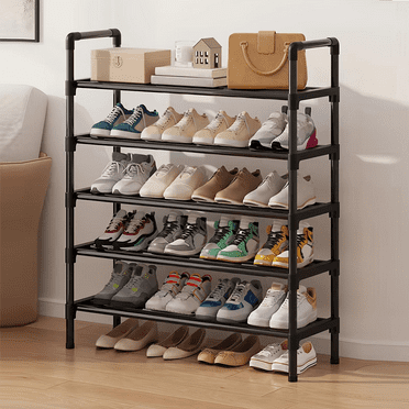 5 Tier Shoe Rack Organizer Sturdy Metal Shoe Rack Black Shoe Racks Shoe Stand Shoe Shelf for Living Room Indoor Use