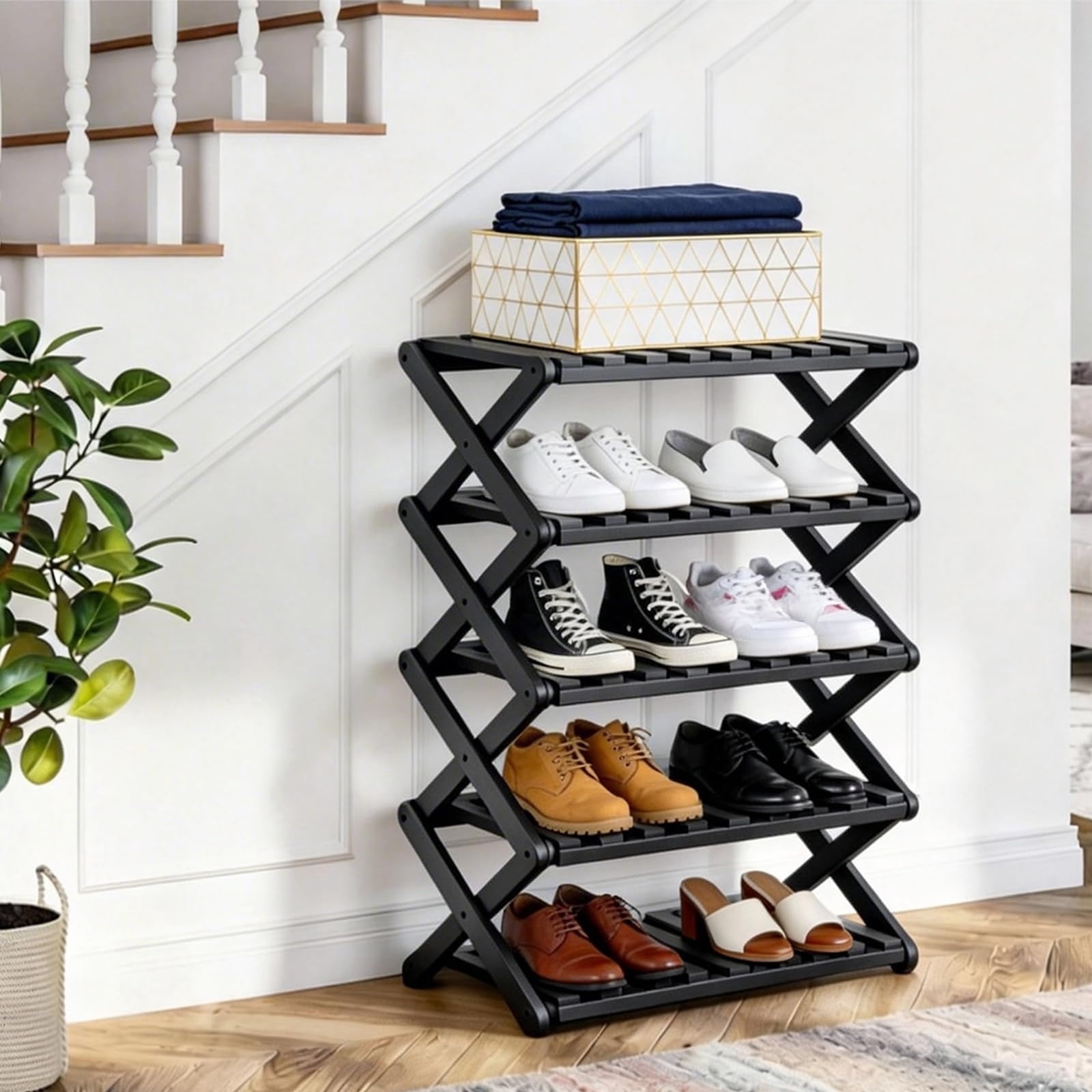 Protable Shoe Rack 5 Tier Shoe Rack,Portable Folding Shoe Storage Rack,Without ...