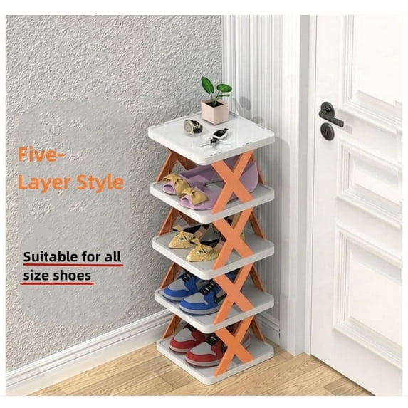 Topboutique Shoe Rack Organizer, 5 Tier Shoes Stand,DIY Free Combination Plastic Shoe Storage, Shoe Storage Space Saver, Entryway and Hallway (Orange)
