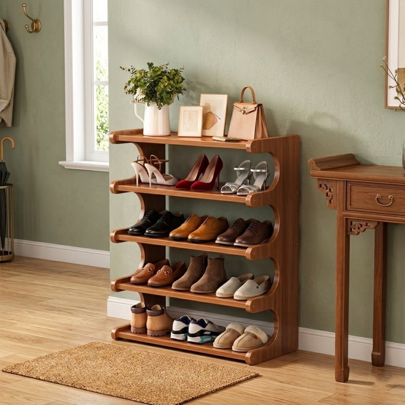 5-Tier Shoe Rack, Tall Narrow Shoe Rack Organizer for Small Spaces, Multifunction Display Shelf, Entryway Shoe Organizer for Corner, Doorway