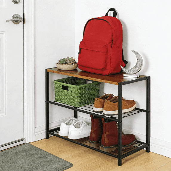 5-Tier Shoe Rack with Wood Top & Metal Frame | Free Standing Shoe Storage Organizer for Entryway, Closet, Dorm, Garage | Multi-Purpose Shelf for Sneakers, Slippers, Boots