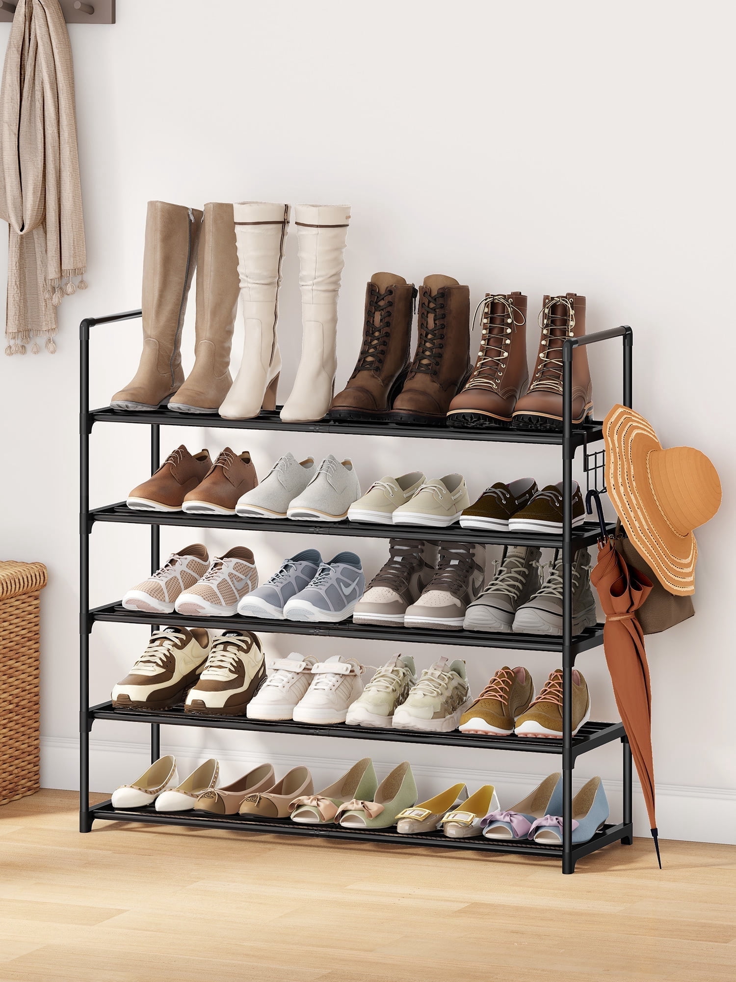 Formula 1 Rack 5-Tier Shoe Rack with Hooks, ONE PIX Metal Shoe Organizer Holds 20-25 ...