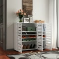 thumbnail image 1 of Pusnapku 5-Tier Shoe Cabinet, 44"Wood Entryway Storage Cabinet with 2 Louvered Doors,Adjustable Shelves, Narrow Shoe Organizer for Living Room,Hallway, 1 of 9