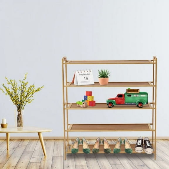 5-Tier Shoe Storage Rack Bamboo Shoe Organizer Rack Entryway Shoe Shelf Wood