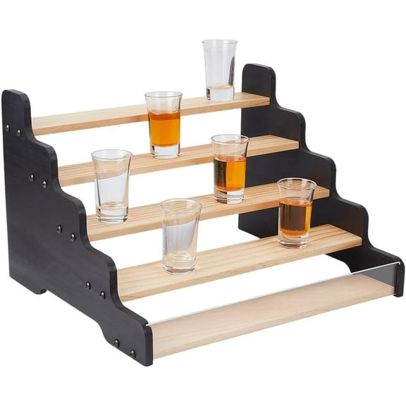 5-Tier Shot Glass Display Rack Wooden Liquor Shelf with Acrylic Baffle Display Rack Shot Tiered Spice Rack Shot Glasses Holder DIY