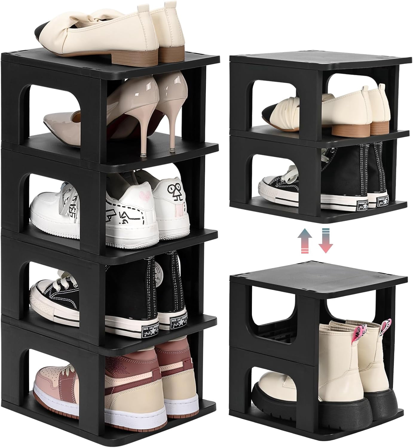 5-Tier Small Shoe Rack, Vertical Narrow Stackable Organizer with ...