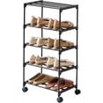 thumbnail image 1 of 5-Tier Small Shoe Rack with Wheels, Slide-Out Metal Shoe Racks Storage, Anti-Rust Coating, Stackable Design - 16.9W for Entryway, Kitchen, Living Room & Office - Black, 1 of 4