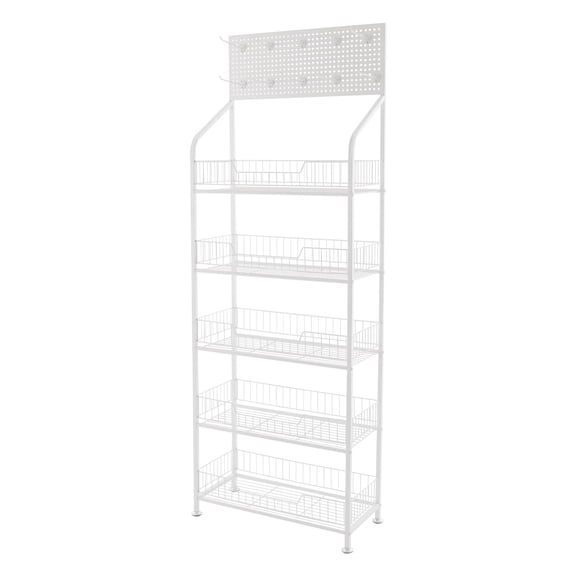 5-Tier Snack Candy Display Shelf Retail Display Cases W/ Hooks & Adjustable Feet