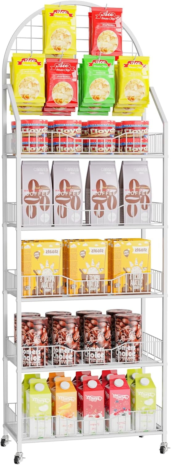 Aubeco Chip Rack Display Stand, 5 Tiers 60 Adjustable Clips Chip Holder, 360 - View #11