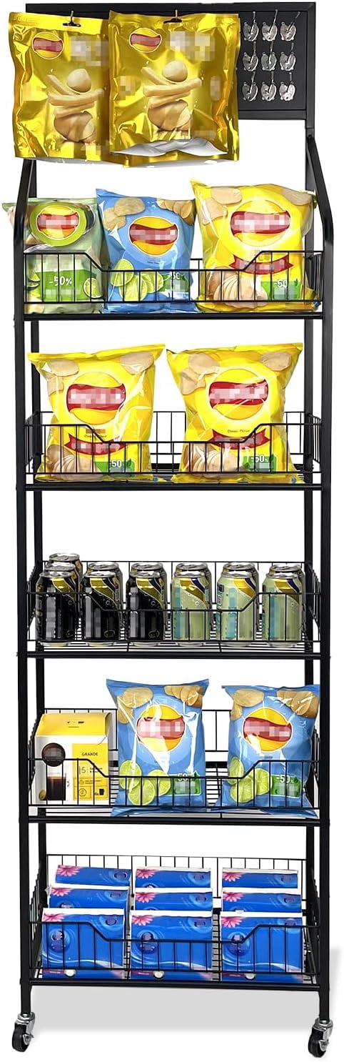 5 Tier Snack Rack Display Stand - Retail Display Shelves with Top ...