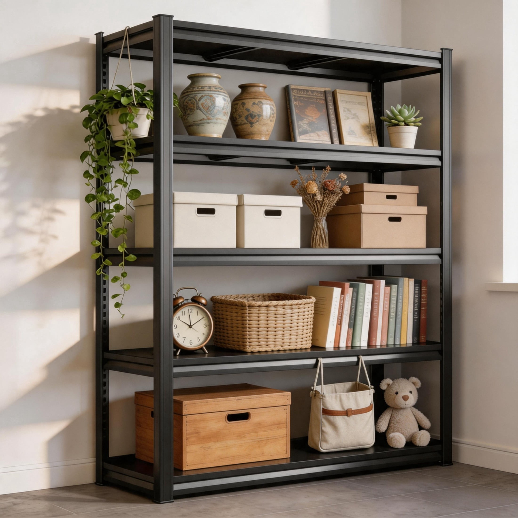 5-Tier Space Saving Book Shelf, Industrial Heavy Duty Bookcase, Rust-Resistant Freestanding Bookshelf, Adjustable Book Shelf, 2500lb, Thickened Panel, Ideal for Study Room Home Office
