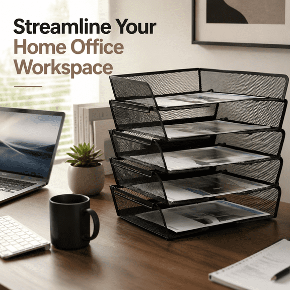 5-Tier Stackable Black Metal Mesh Desk File Tray, Interlocking Letter Size Document Organizer with Label Slots for Office Paper, Worksheets & Desktop Storage