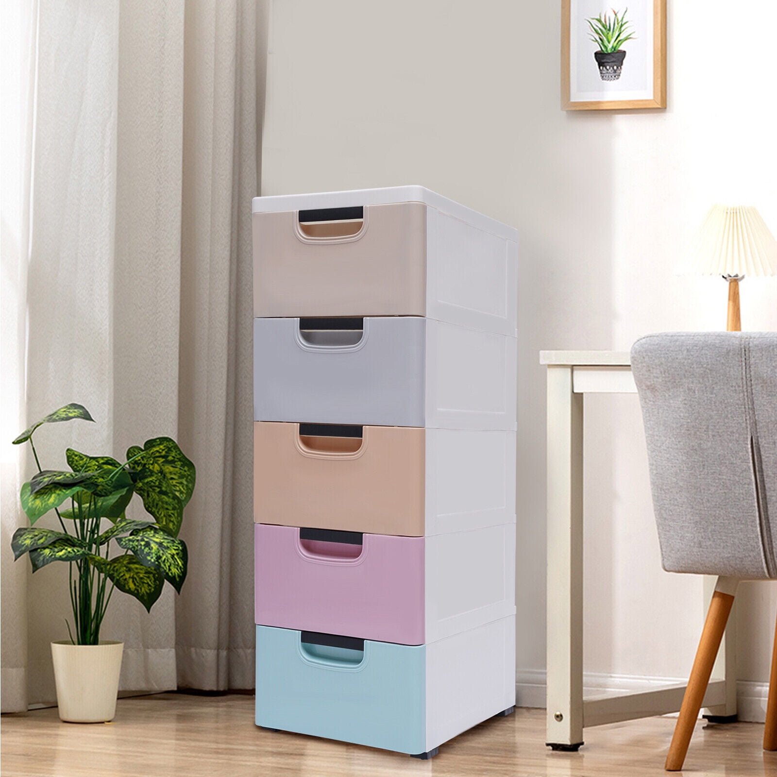 5 Tier Stackable Cabinet Vertical Clothes Storage Tower Tall Small Chest Closet Clothes Storage Tower Vertical Plastic Drawers Dresser Closet Drawers