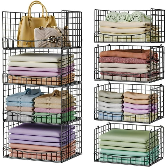 5-Tier Stackable Closet Organizers and Storage Shelves,Extend Clothing Closet Shelf Bins for Jeans Pants Sweaters - Wardrobe Cupboard Clothes Organizer System-Wider Mouth Design