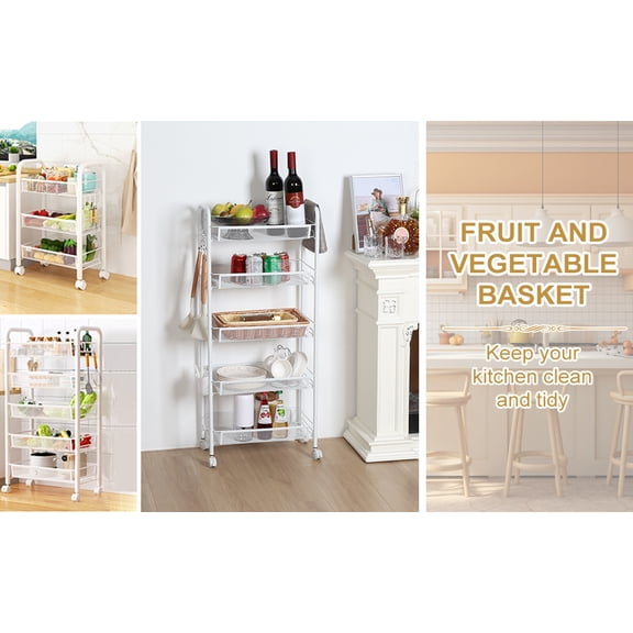 5-Tier Stackable Metal Mesh Basket - 360 Wheeled Produce Organizer for Kitchen/Pantry/Bathroom