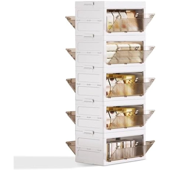 5-Tier Stackable Plastic Storage Bins - 23QT Stackable Storage Bins - Closet Organization and Storage, Suitable for Bedroom, Organization and Storage Boxes for Study, Toy Room, Office