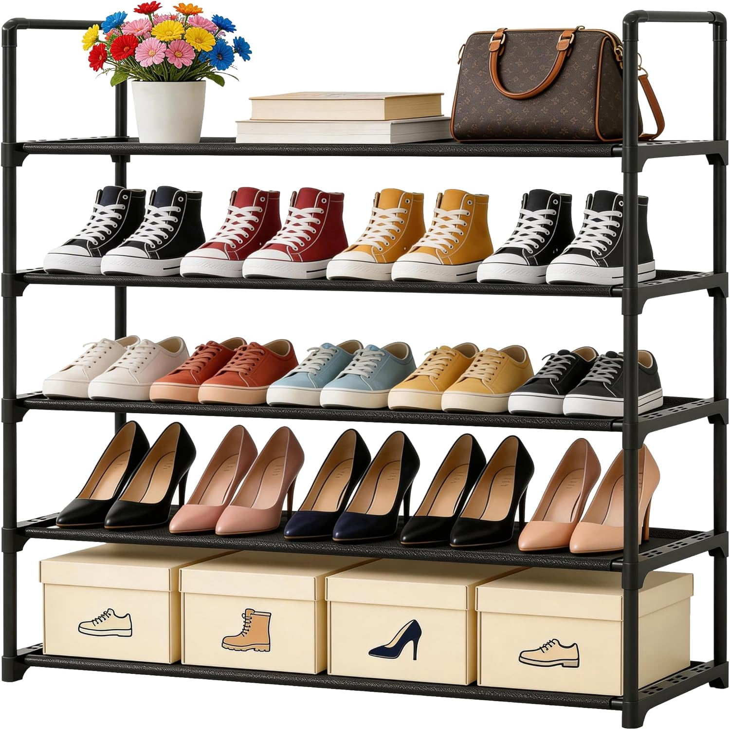 5-Tier Stackable Shoe Rack, Narrow Shoe Stand for 10-12 Pairs Shoe and ...