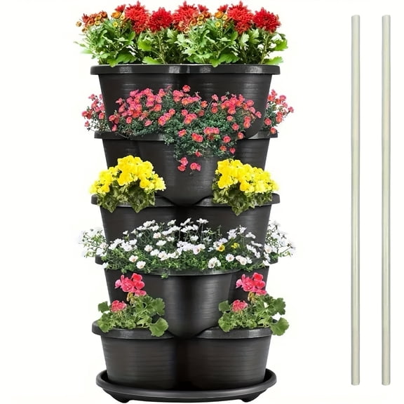 5-Tier Stackable Vertical Planter with Movable Trays, Includes PVC Pipes, Ideal for Strawberries, Herbs & Vegetables, Indoor & Outdoor Use, Perfect Mother's Day Gift