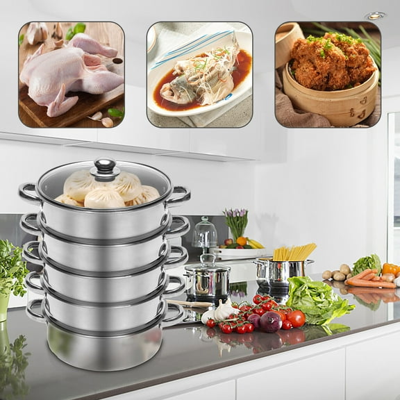 5 Tier Stainless Steel Steamer Cooker Steam Pot Kitchen Food Cooking + Glass lid