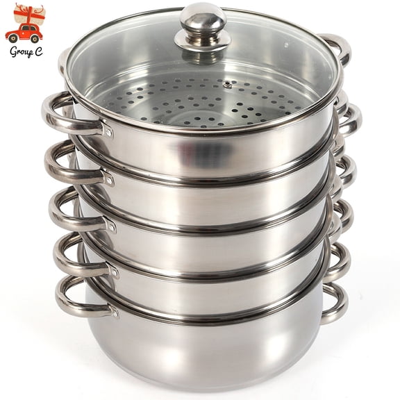 5 Tier Stainless Steel Steamer Cooker Steam Pot Kitchen Food Cooking + Glass lid