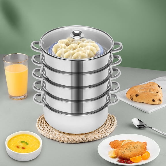 5 Tier Stainless Steel Steamer Cookware Pot for Cooking with Stackable Pan Insert/Lid, Food Steamer, Vegetable Steamer Cooker(26CM)