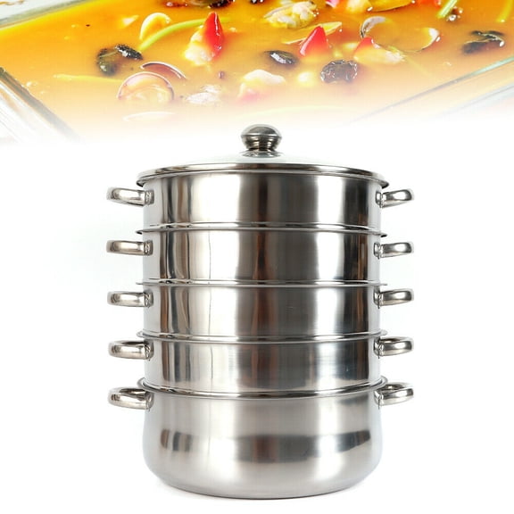 5-Tier Stainless Steel Steamer Pot, 11.81" Multi-Layer Cooking Pot, Kitchen Steamer Cooker with Handles & Tempered Glass Lid, Steamer Pot for Cooking